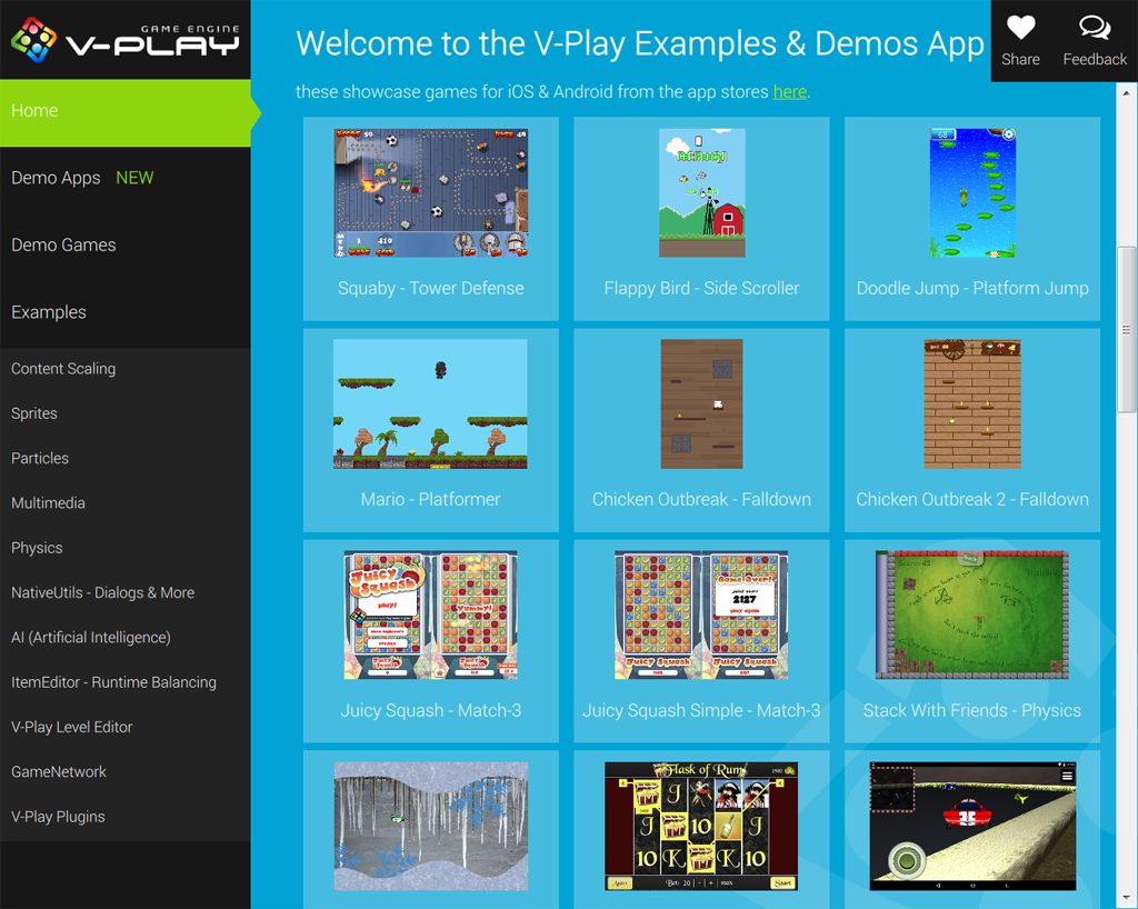 Felgo Sample Launcher - Play & Test all Felgo Sample Games from one application